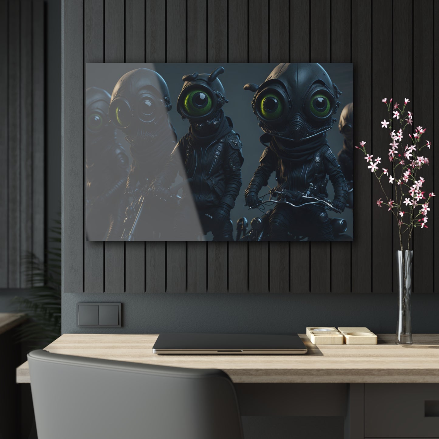 Alien Bikers Acrylic Wall Art Panels for Out of This World Decor for the gameoom bar garage or a gift v4 The Area 51 Riders