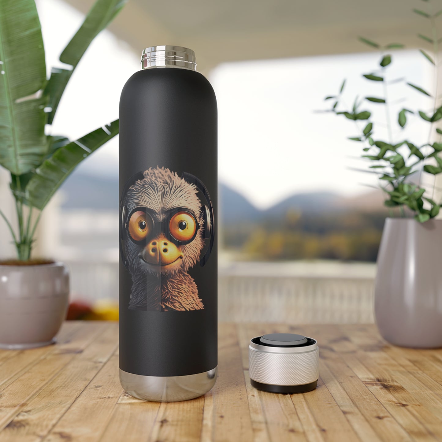 Ostrich Bluetooth Water Bottle 22oz headphones bird glasses built in bluetooth speaker copper vacuum infused cold drinks music lcd lights