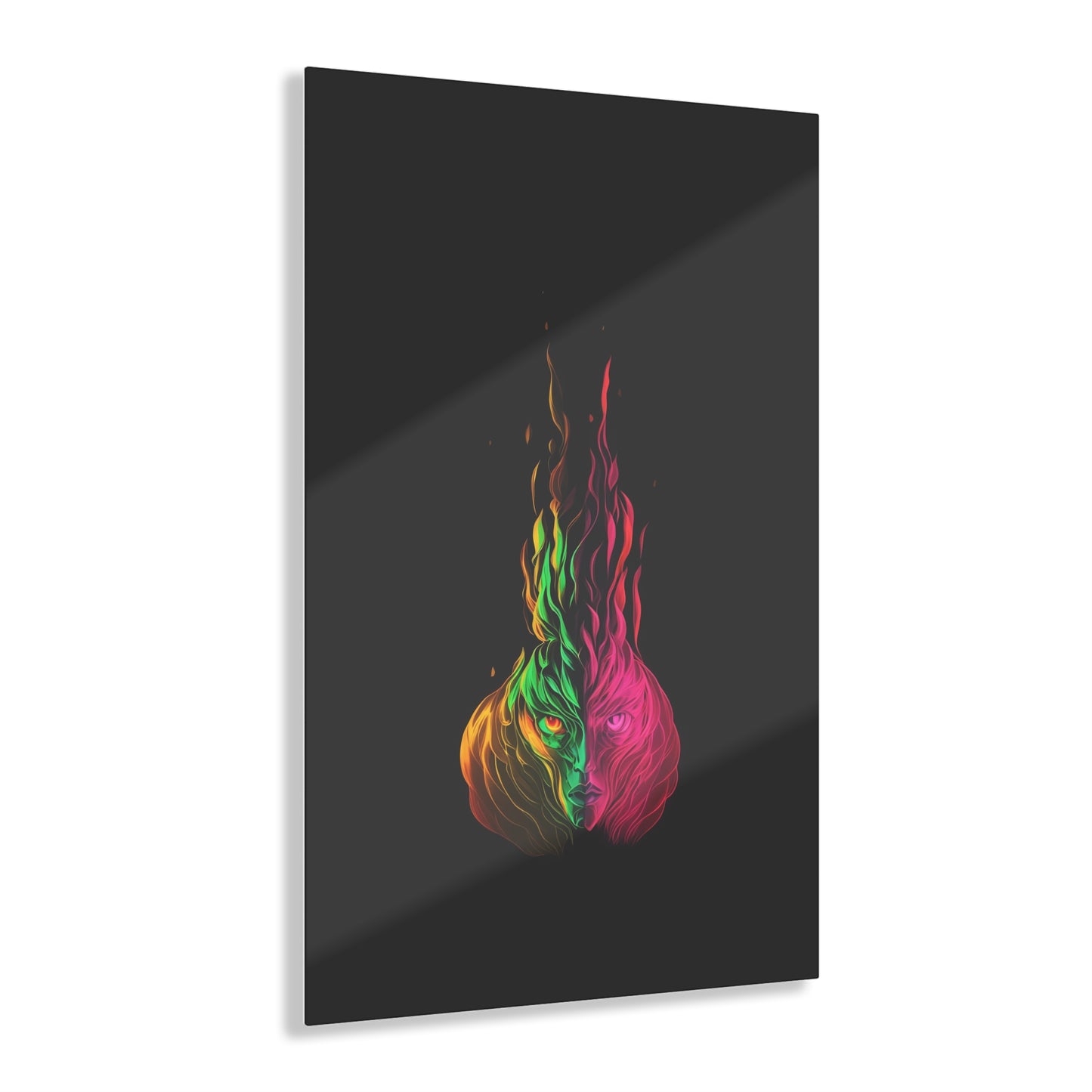 Fire Eyes Rainbow Art on Jet Black Acrylic Panels for gameroom art gay gift for lgbtq lovers ally femme style art vertical orientation v4