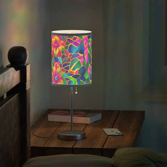 Floral desk lamp for US|CA plug type with colorful stained glass floral mandala pattern for the nightstand or bedside and office decor