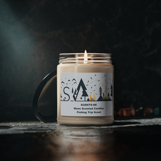 SCENTS-HE Mens Fishing Scented Candle of soy 9oz Discover the bold and humorous scents of Scents-He candles