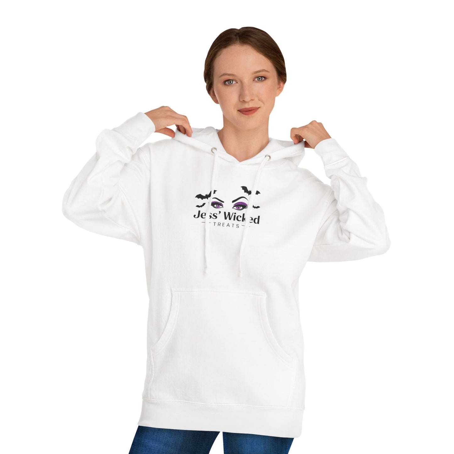 Logo Hoodie — "Jess' Wicked Treats" Cute Bat & Eye Bakery Tee
