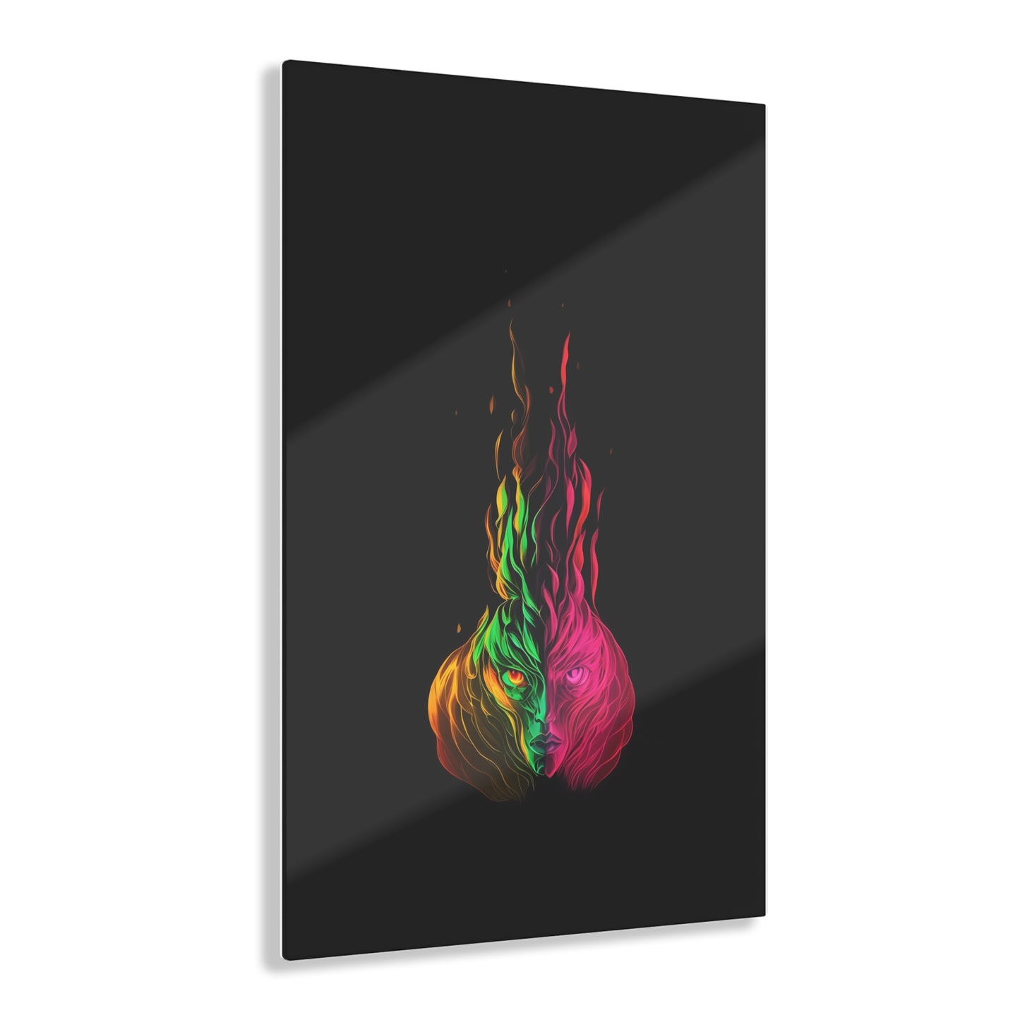 Fire Eyes Rainbow Art on Jet Black Acrylic Panels for gameroom art gay gift for lgbtq lovers ally femme style art vertical orientation v4