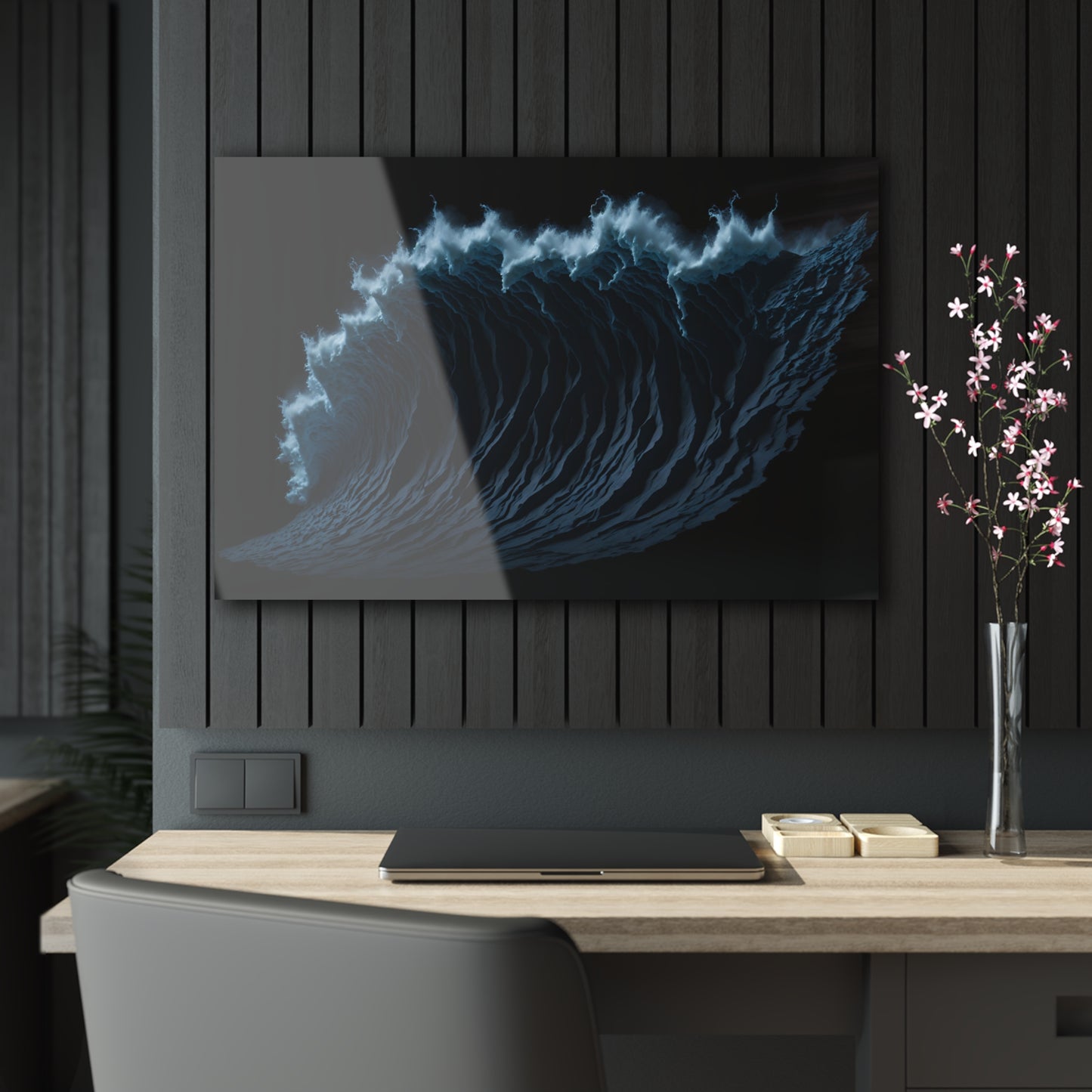 Powerful Waves Acrylic Art Jet Black Collection Elegant wall art in the living room bedroom or dinig room office gift for water lovers v2