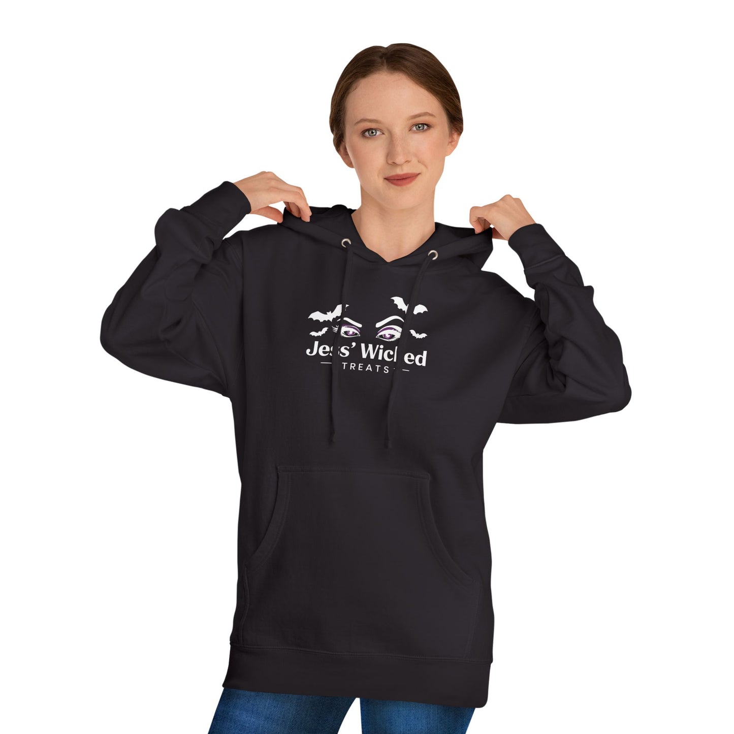 Logo Hoodie — "Jess' Wicked Treats" Cute Bat & Eye Bakery Tee