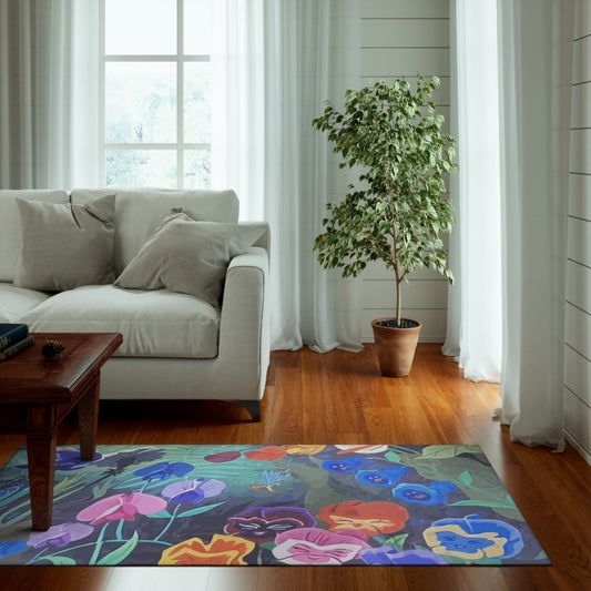 Alice in wonderland style rug with laughing orchids for those Alice fans to decorate their place.