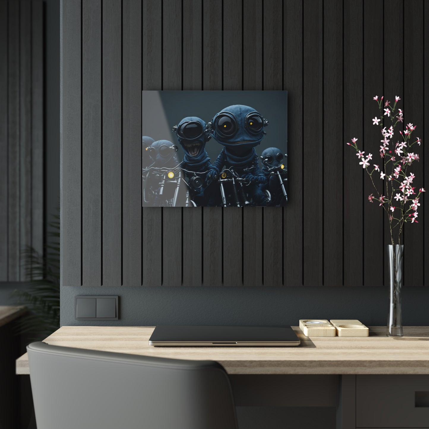 Alien Bikers Acrylic Wall Art Panels for Out of This World Decor for the gameoom bar garage or a gift v6 The The Alien Hogs