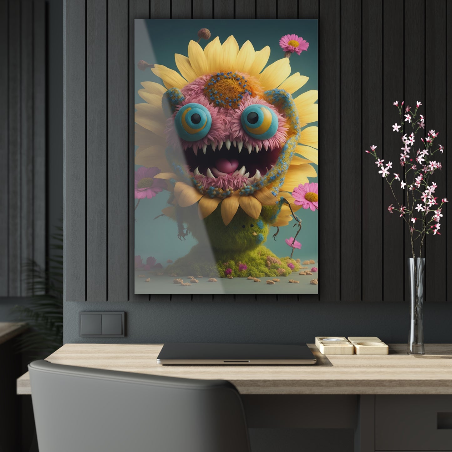 Monster Flower Art Panels for the kids room acrylic wall Art for the playroom or collectable monsters art 4/10