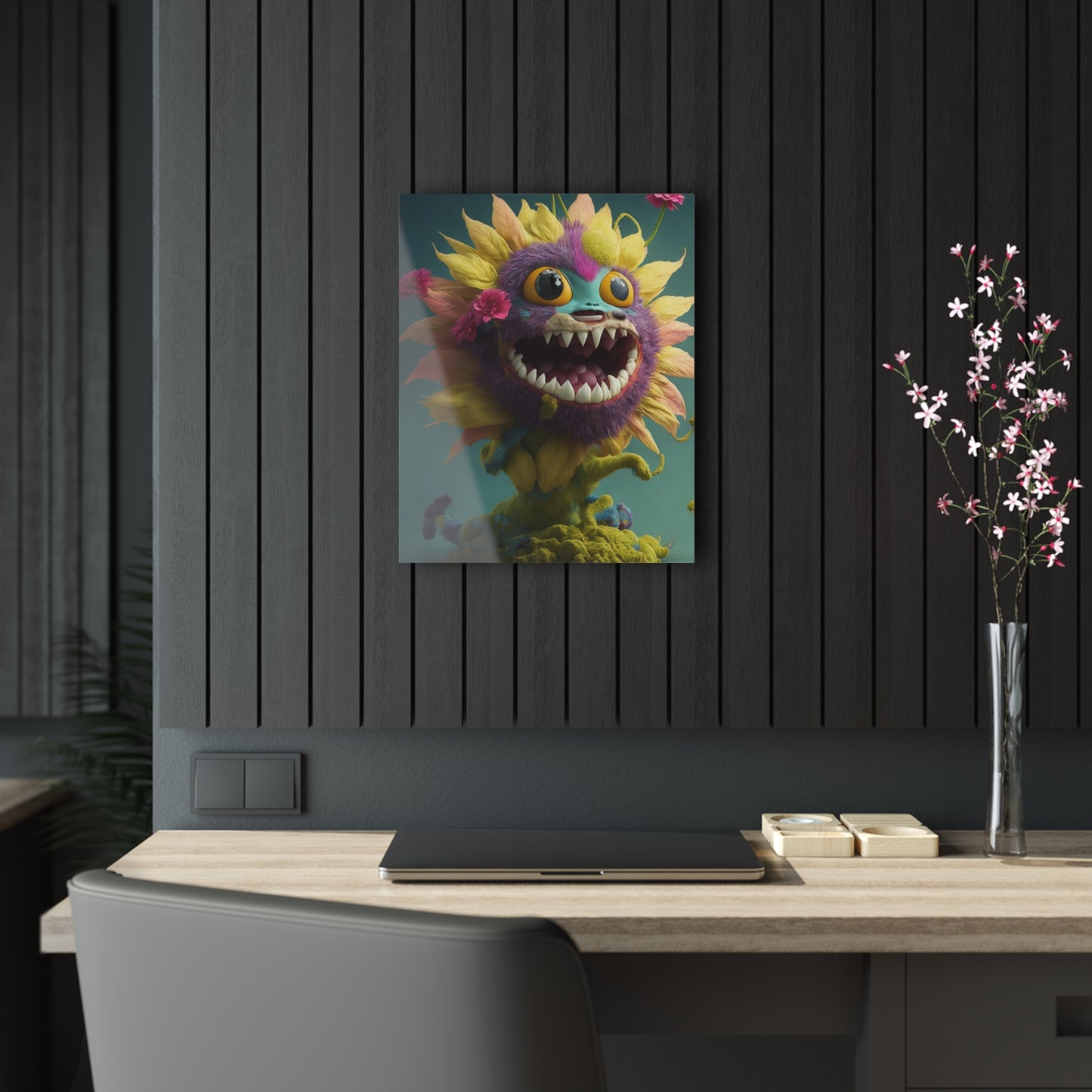 Monster Flower Art Panels for the kids room acrylic wall Art for the playroom or collectable monsters art 10/10