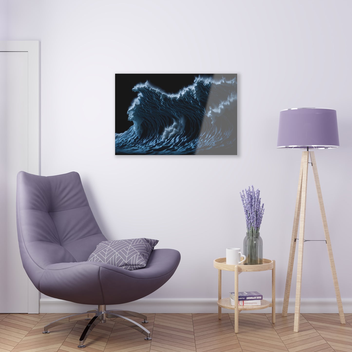 Powerful Waves Acrylic Art Jet Black Collection Elegant wall art in the living room bedroom or dinig room office gift for water lovers v1