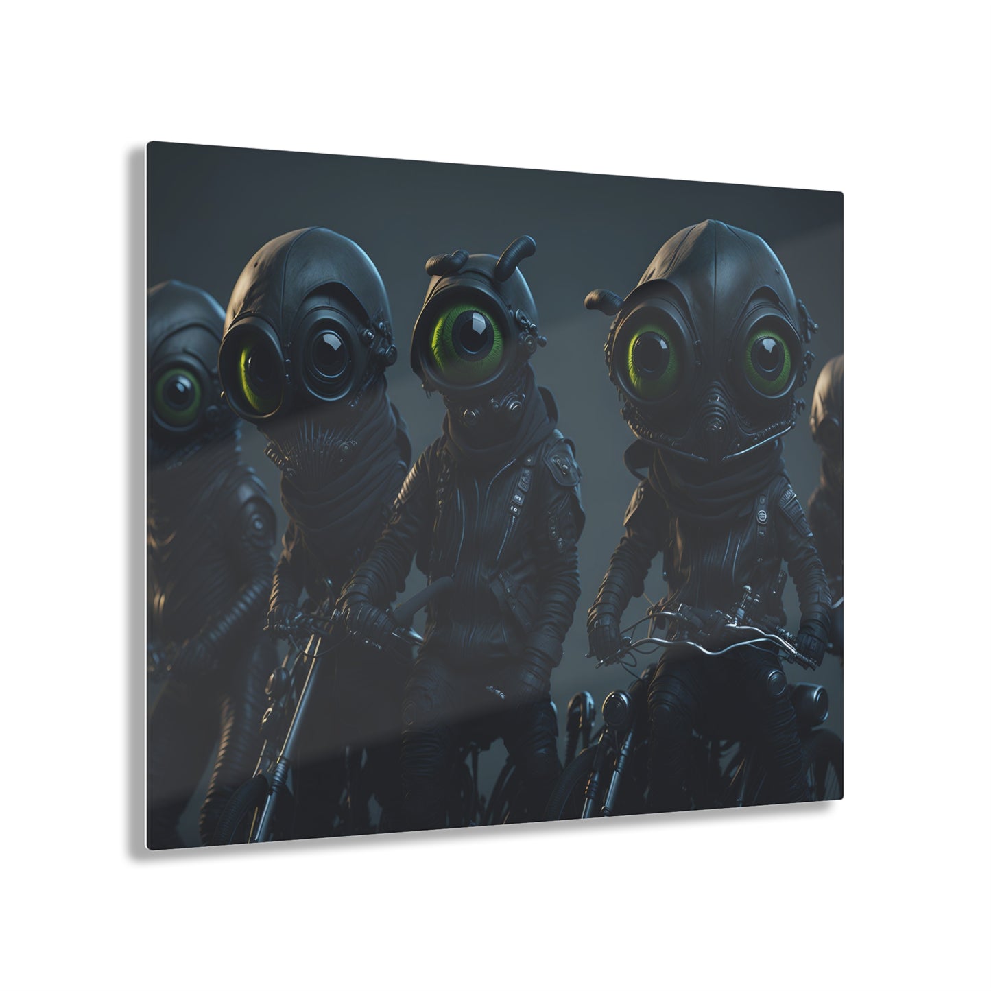 Alien Bikers Acrylic Wall Art Panels for Out of This World Decor for the gameoom bar garage or a gift v4 The Area 51 Riders