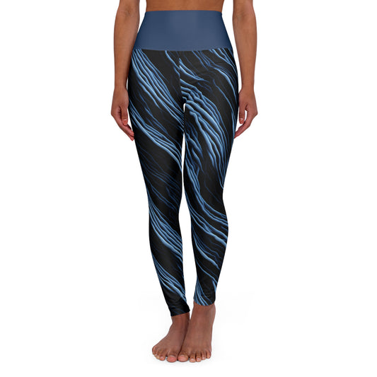 Electric Blue High Waisted Yoga Leggings with blue marble print for working out in style