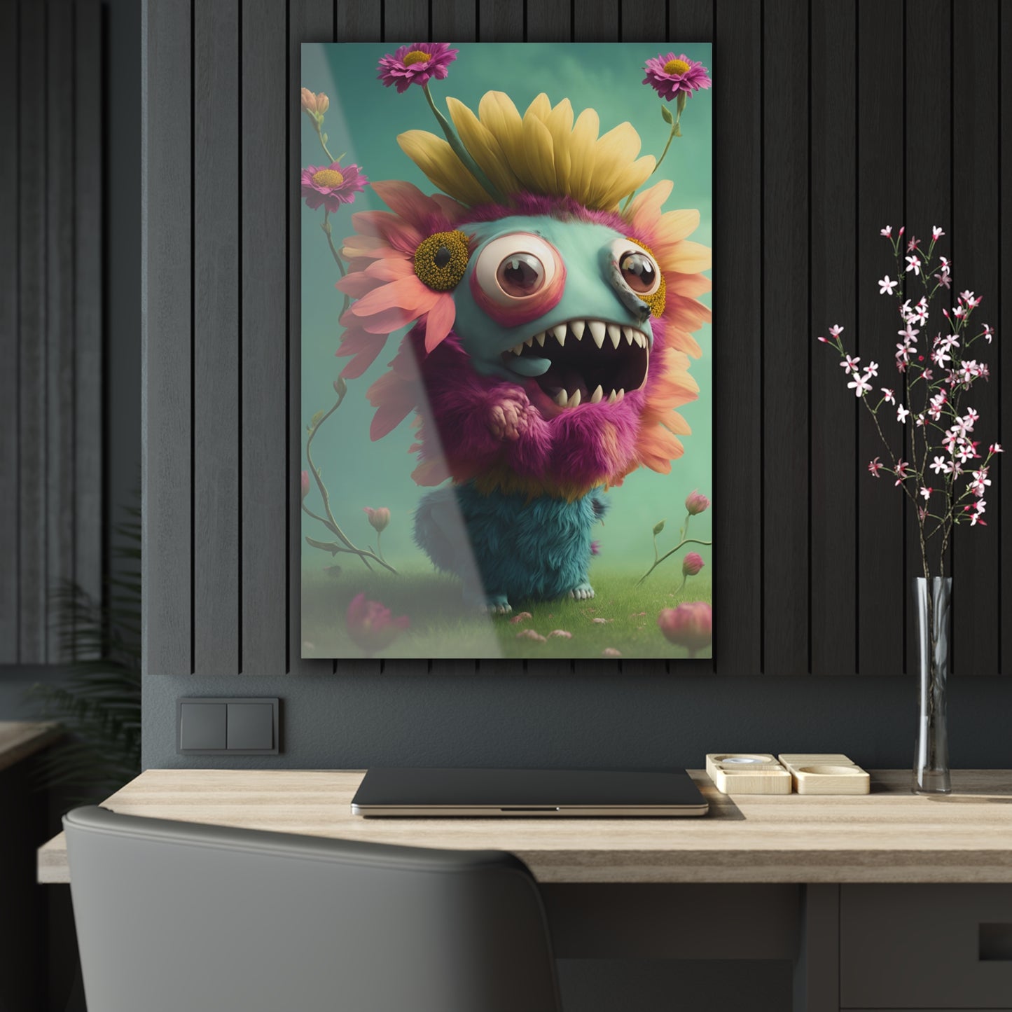 Monster Flower Art Panels for the kids room acrylic wall Art for the playroom or collectable monsters art 5/10