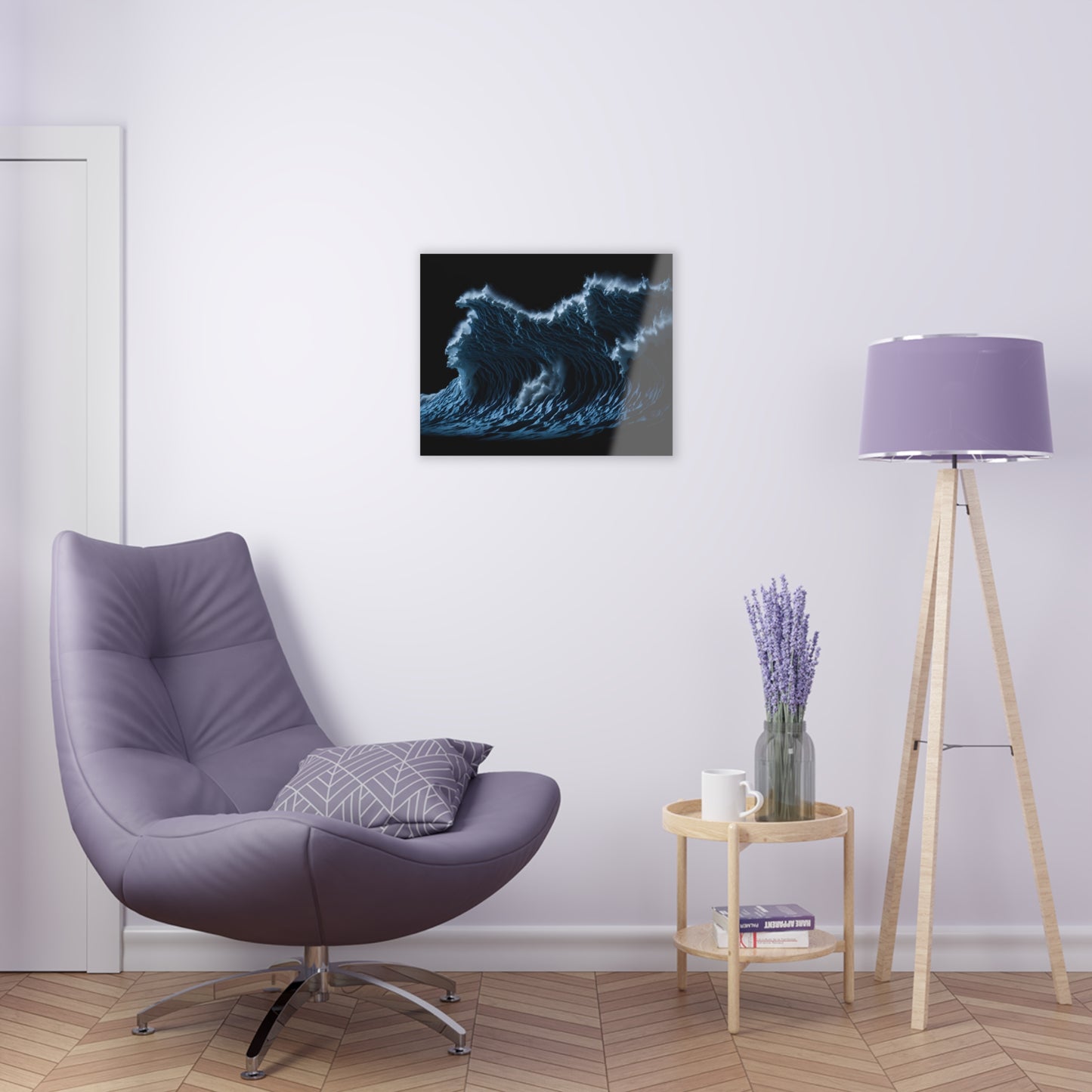 Powerful Waves Acrylic Art Jet Black Collection Elegant wall art in the living room bedroom or dinig room office gift for water lovers v1