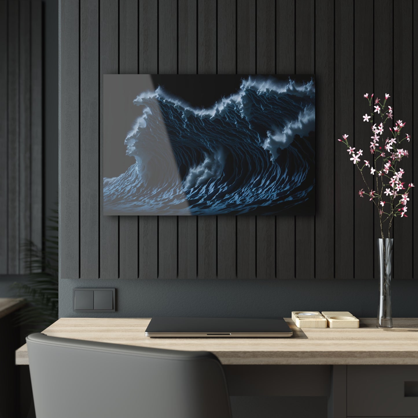 Powerful Waves Acrylic Art Jet Black Collection Elegant wall art in the living room bedroom or dinig room office gift for water lovers v1