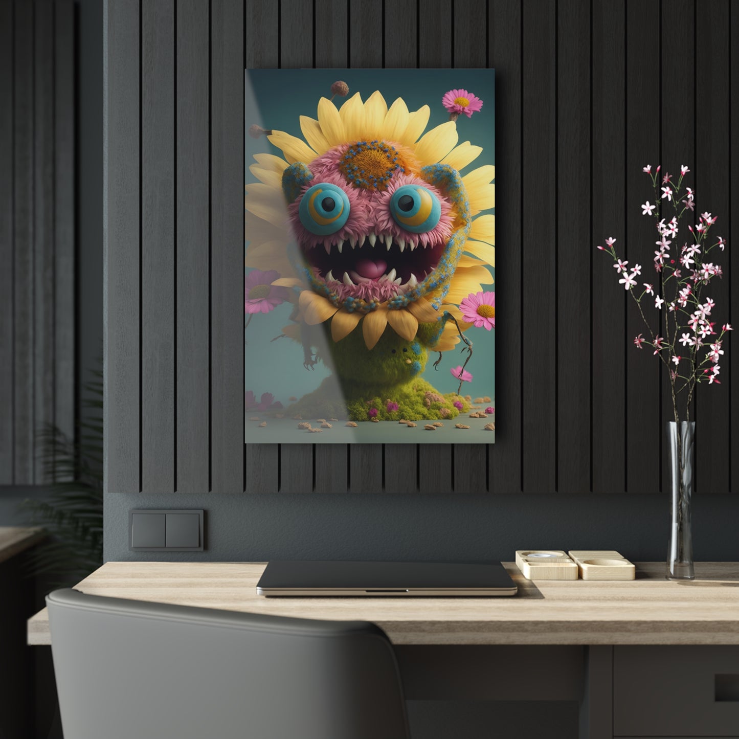 Monster Flower Art Panels for the kids room acrylic wall Art for the playroom or collectable monsters art 4/10