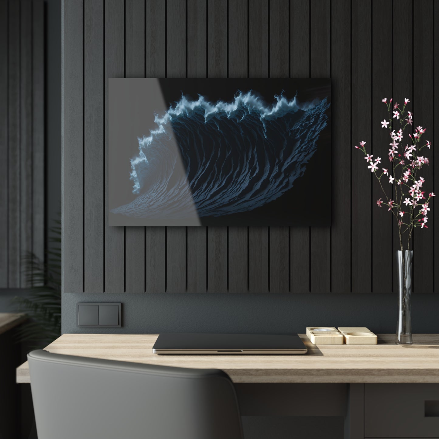 Powerful Waves Acrylic Art Jet Black Collection Elegant wall art in the living room bedroom or dinig room office gift for water lovers v2