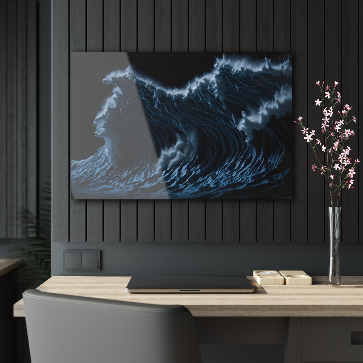 Powerful Waves Acrylic Art Jet Black Collection Elegant wall art in the living room bedroom or dinig room office gift for water lovers v1