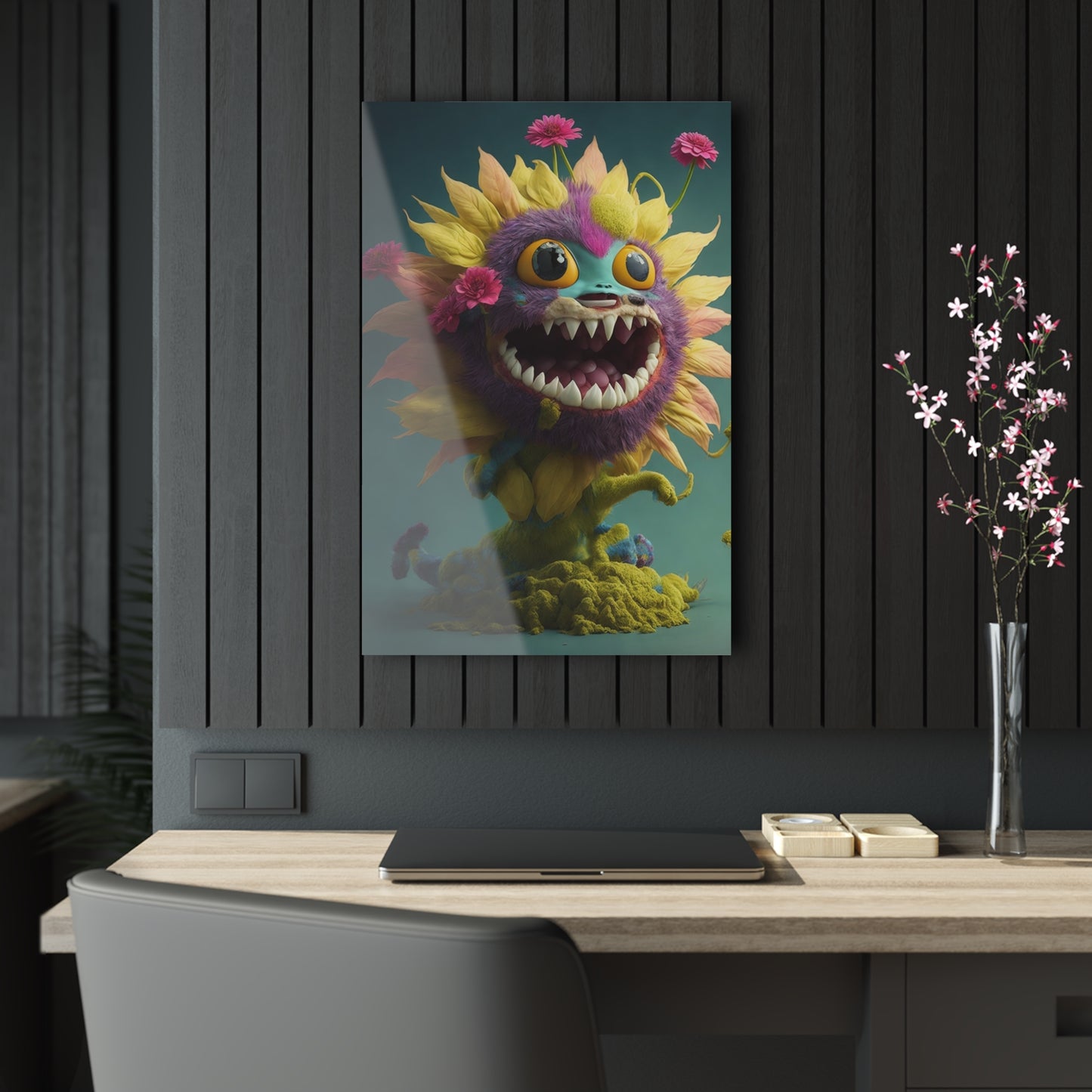 Monster Flower Art Panels for the kids room acrylic wall Art for the playroom or collectable monsters art 10/10