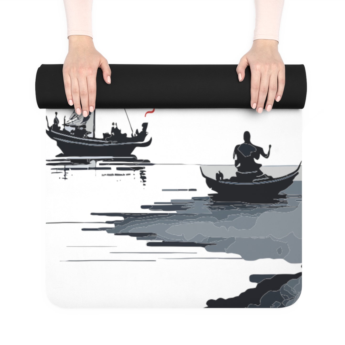 Chinese ink Rubber Yoga Mat for working out in style with chinese ink art on rice paper design