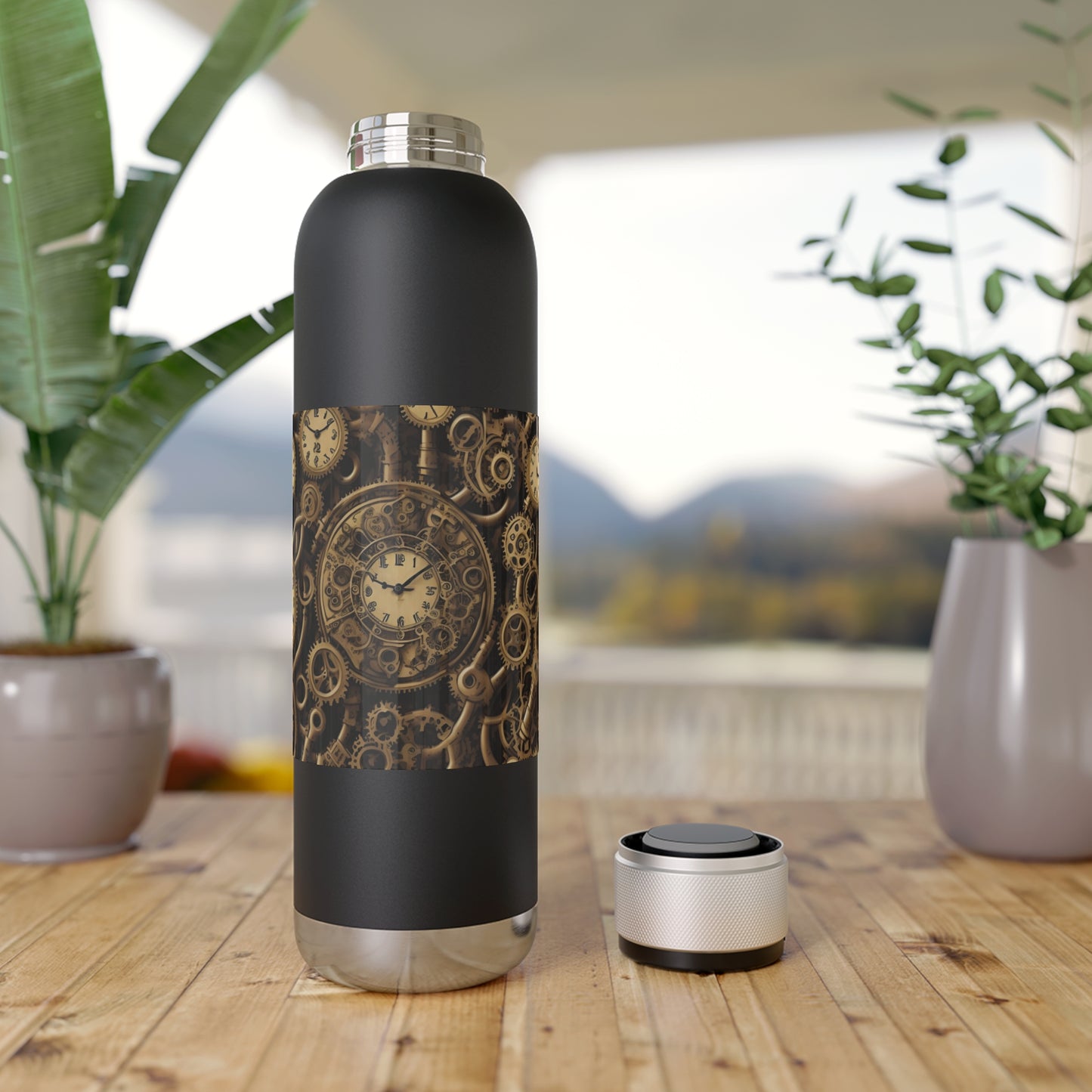 Steampunk Bluetooth Water Bottle Soundwave Copper Vacuum Audio Bottle 22oz water bottle with integrated bluetooth speaker for music