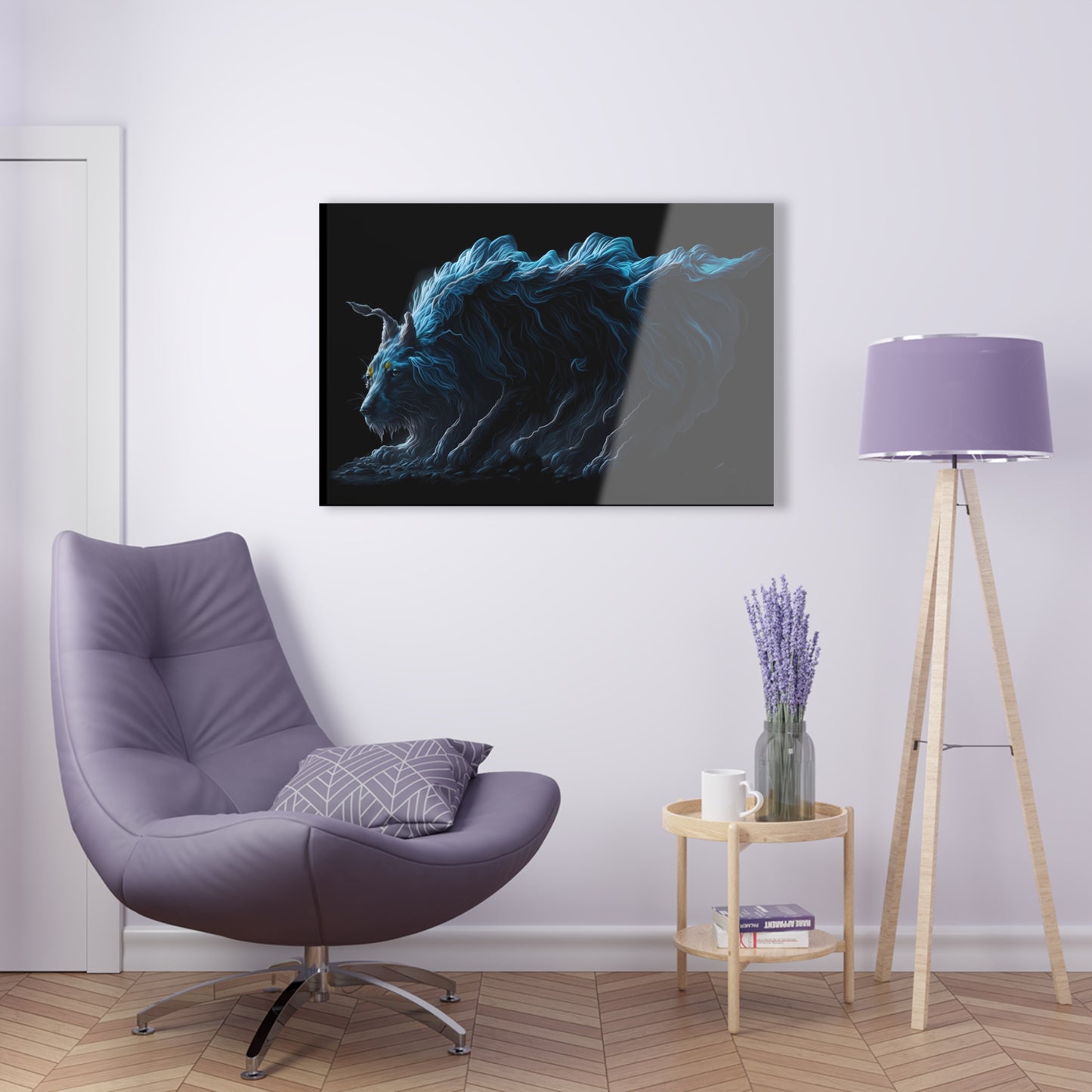 Blue Predators Acrylic Art Jet Black Collection Elegant wall art in the living room bedroom or dinig room office gift for wolf lovers v3