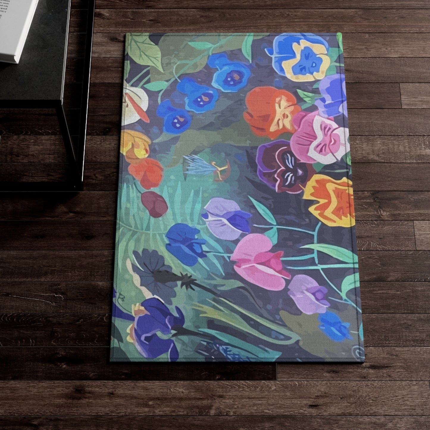 Alice in wonderland style rug with laughing orchids for those Alice fans to decorate their place.