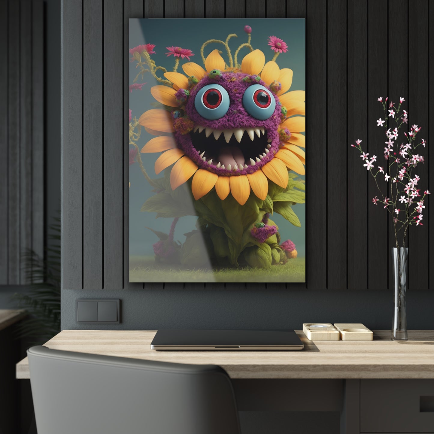 Monster Flower Art Panels for the kids room acrylic wall Art for the playroom or collectable monsters art 1/10