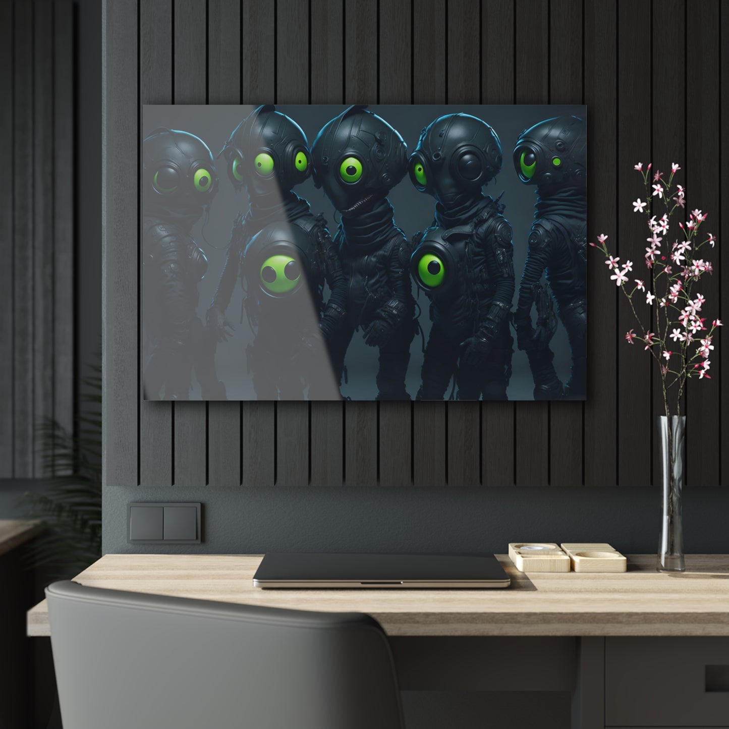 Alien Bikers Acrylic Wall Art Panels for Out of This World Decor for the gameoom bar garage or a gift v1 The Intergalactic Road Warriors