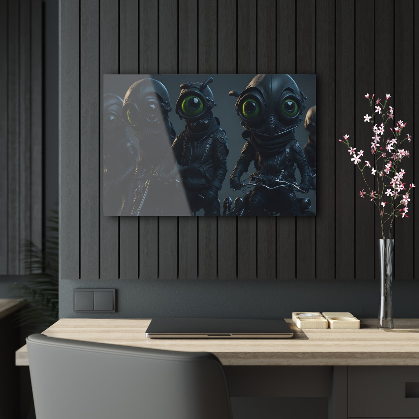 Alien Bikers Acrylic Wall Art Panels for Out of This World Decor for the gameoom bar garage or a gift v4 The Area 51 Riders