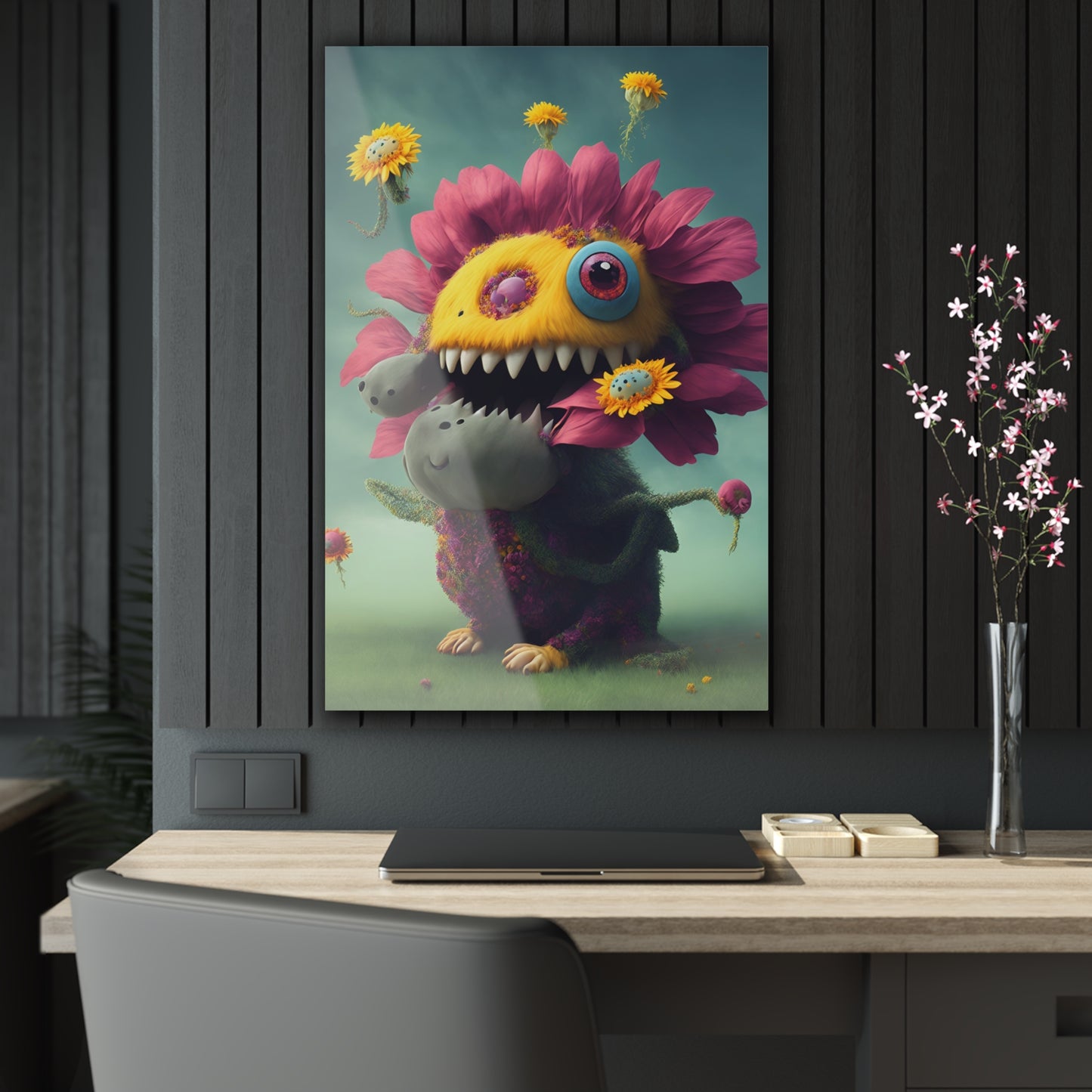 Monster Flower Art Panels for the kids room acrylic wall Art for the playroom or collectable monsters art 3/10