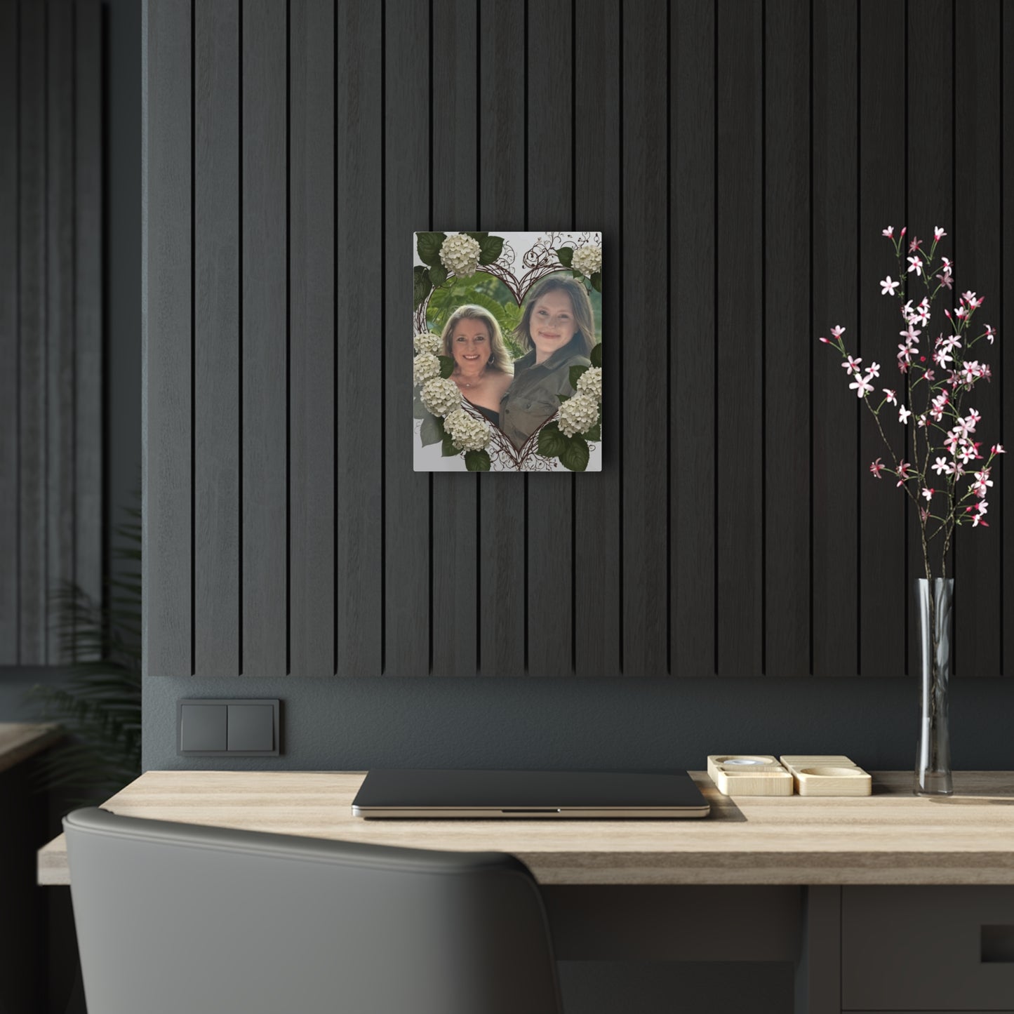 Custom Acrylic hydrangea heart prints with your personalized photo inserted inside the  heart for lovers and family that have a special bond