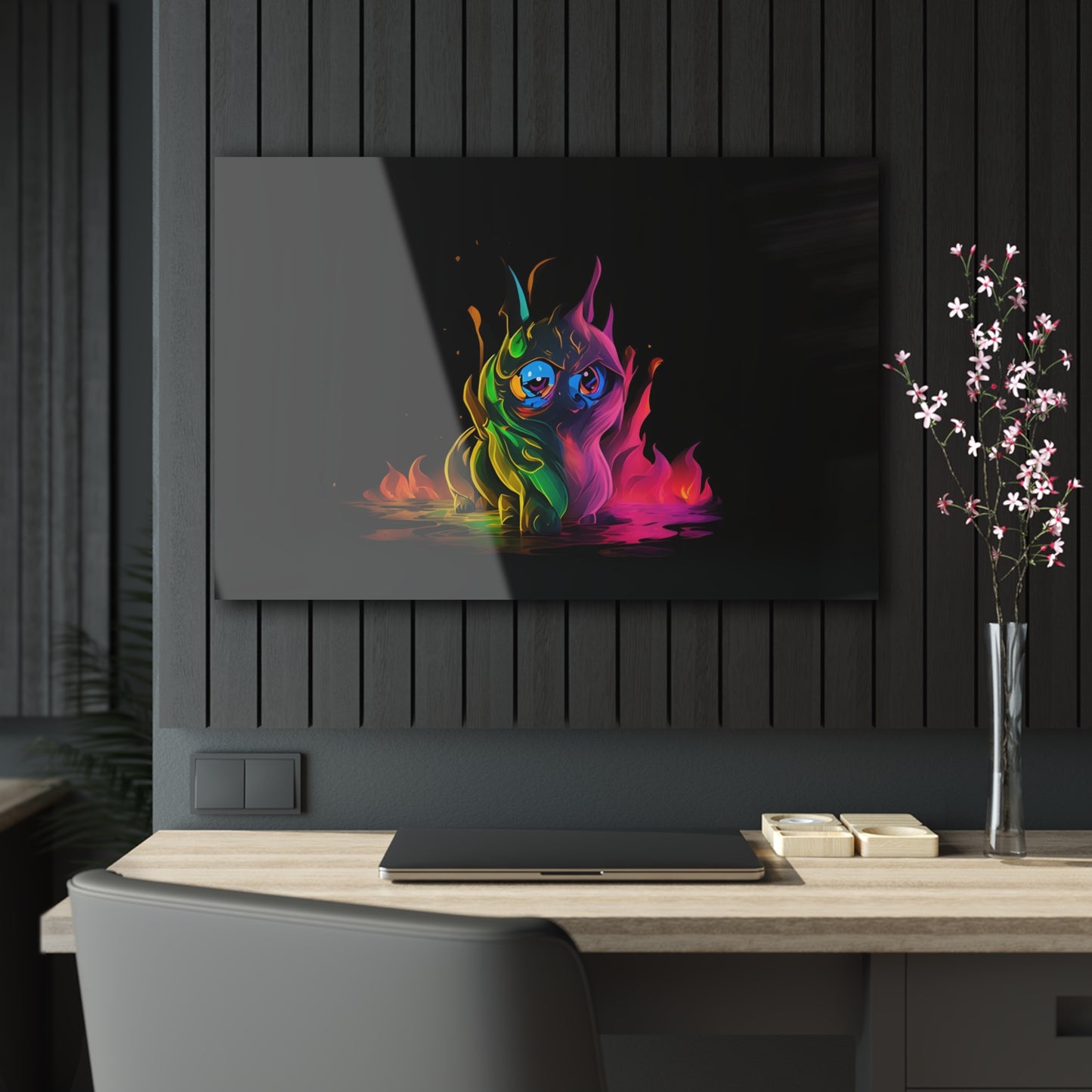 Rainbow Abstracts Art on Jet Black Acrylic Panels for gameroom art gay gift for lgbtq lovers ally femme style art horizontal orientation v1