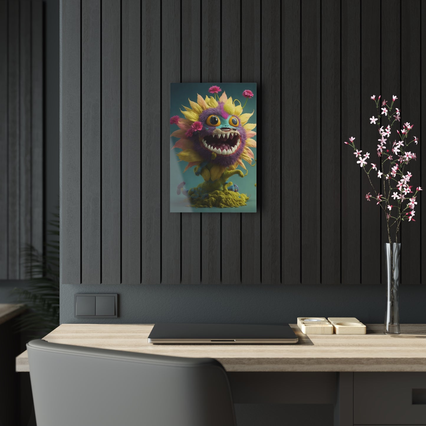 Monster Flower Art Panels for the kids room acrylic wall Art for the playroom or collectable monsters art 10/10