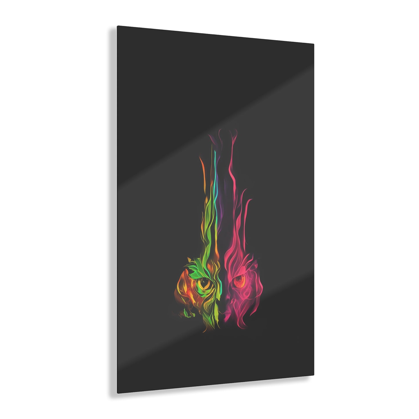 Fire Eyes Rainbow Art on Jet Black Acrylic Panels for gameroom art gay gift for lgbtq lovers ally femme style art vertical orientation v3