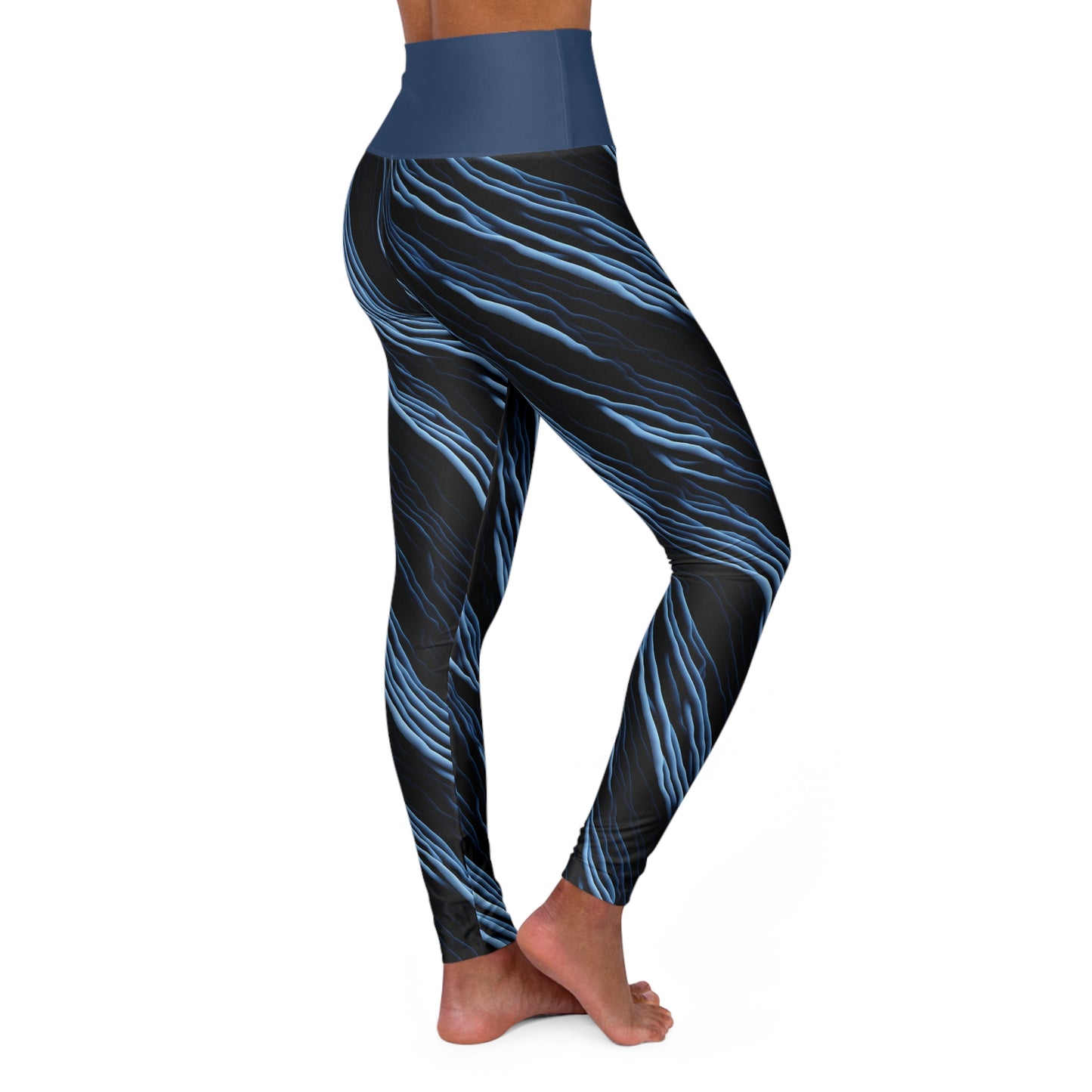 Electric Blue High Waisted Yoga Leggings with blue marble print for working out in style