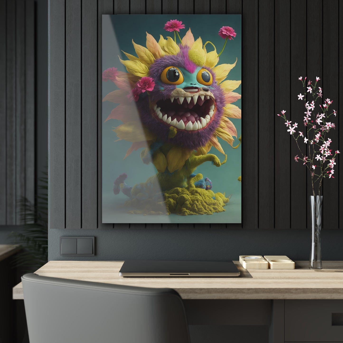 Monster Flower Art Panels for the kids room acrylic wall Art for the playroom or collectable monsters art 10/10