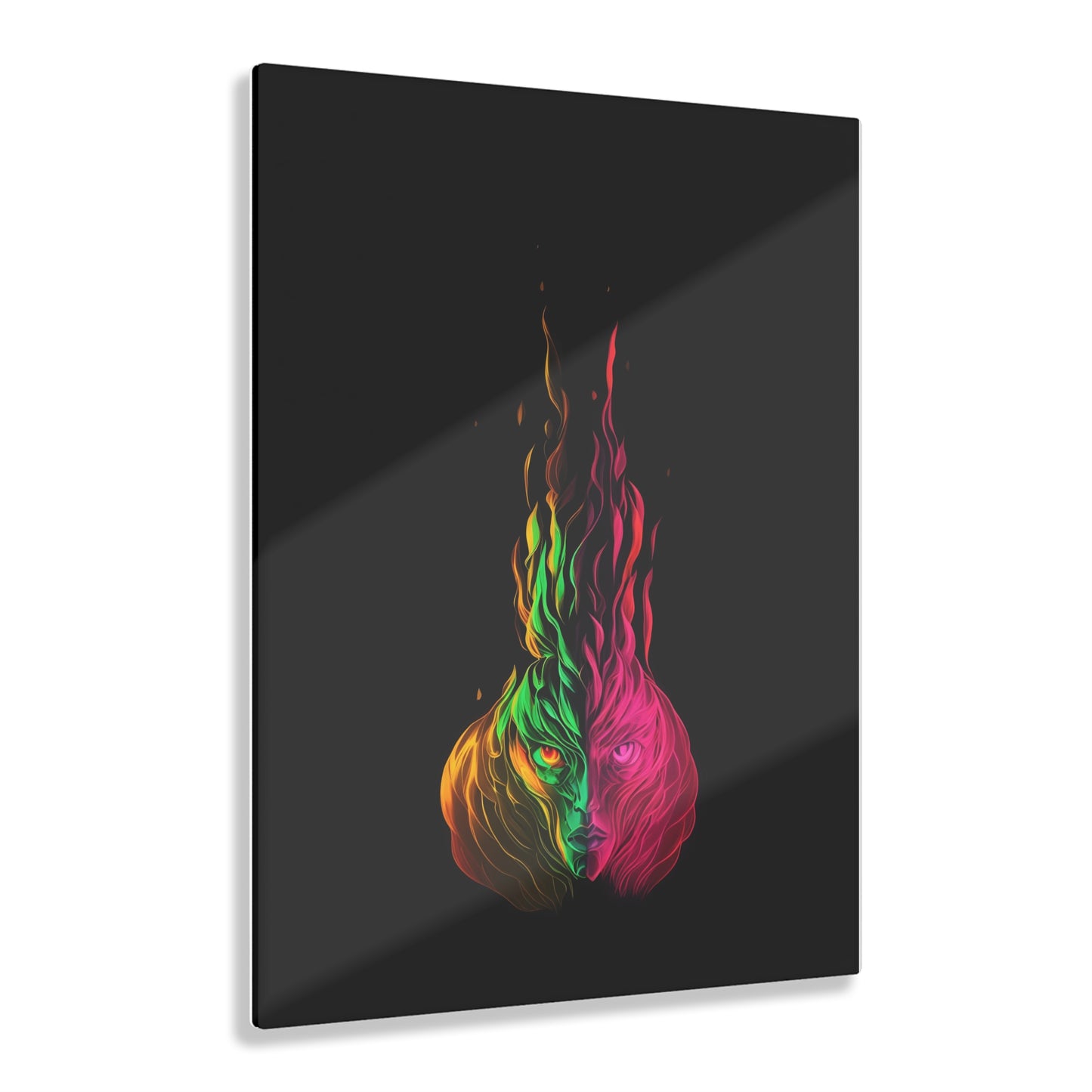 Fire Eyes Rainbow Art on Jet Black Acrylic Panels for gameroom art gay gift for lgbtq lovers ally femme style art vertical orientation v4