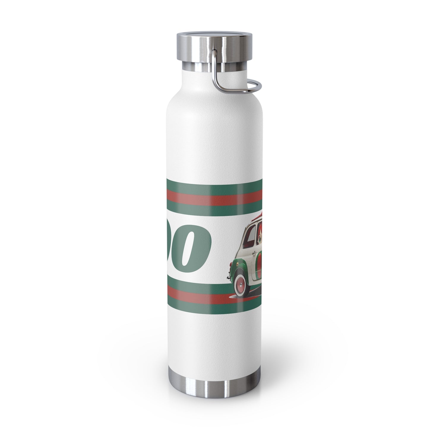 FIAT 500 green and red stripes on a Copper Vacuum Insulated Bottle, 22oz