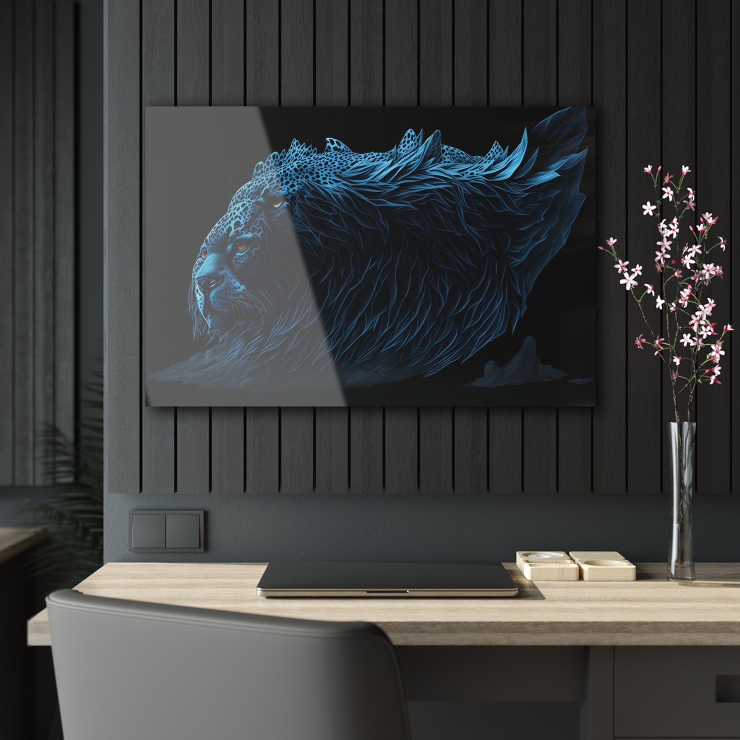 Blue Predators Acrylic Art Jet Black Collection Elegant wall art in the living room bedroom or dinig room office gift for animal lovers v1