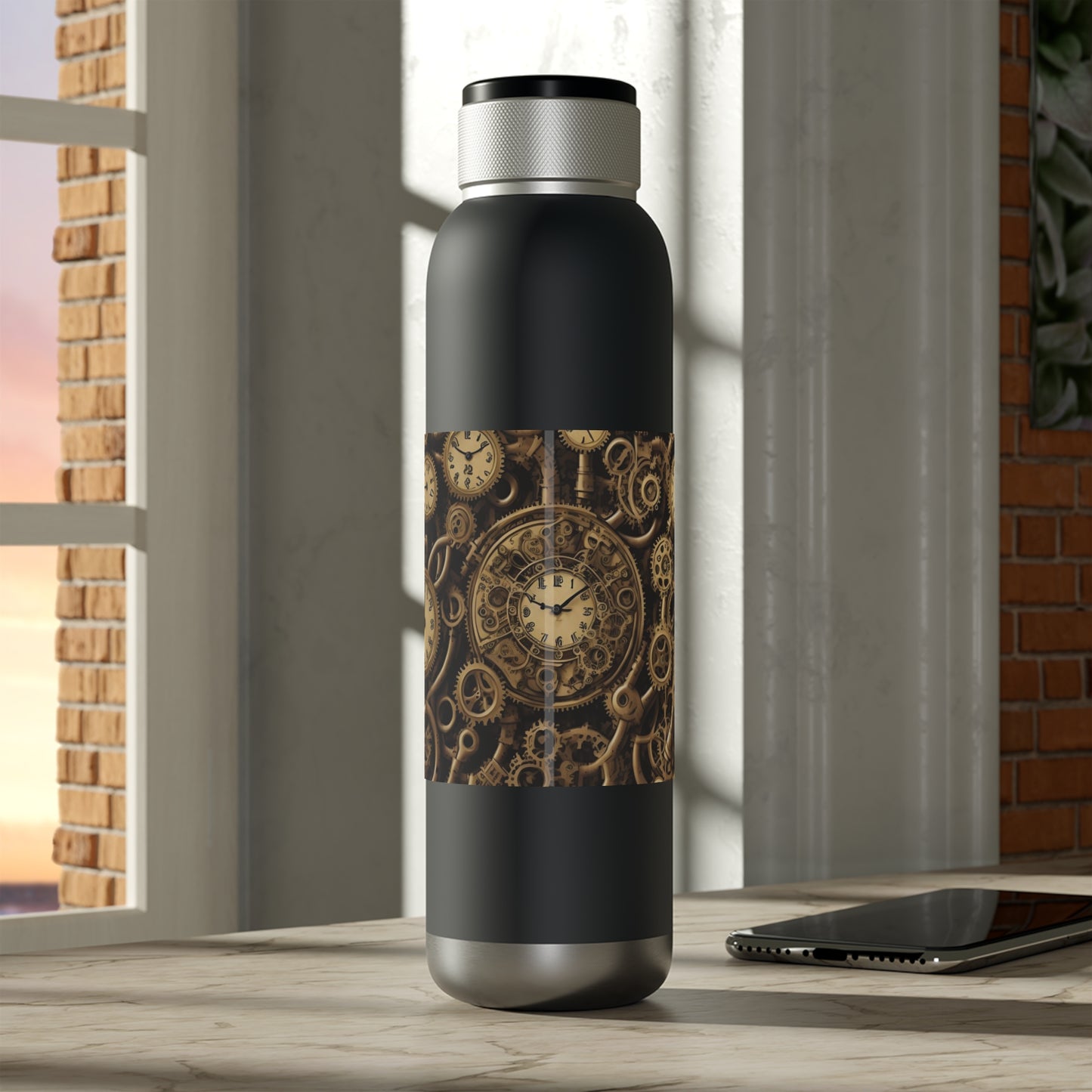 Steampunk Bluetooth Water Bottle Soundwave Copper Vacuum Audio Bottle 22oz water bottle with integrated bluetooth speaker for music