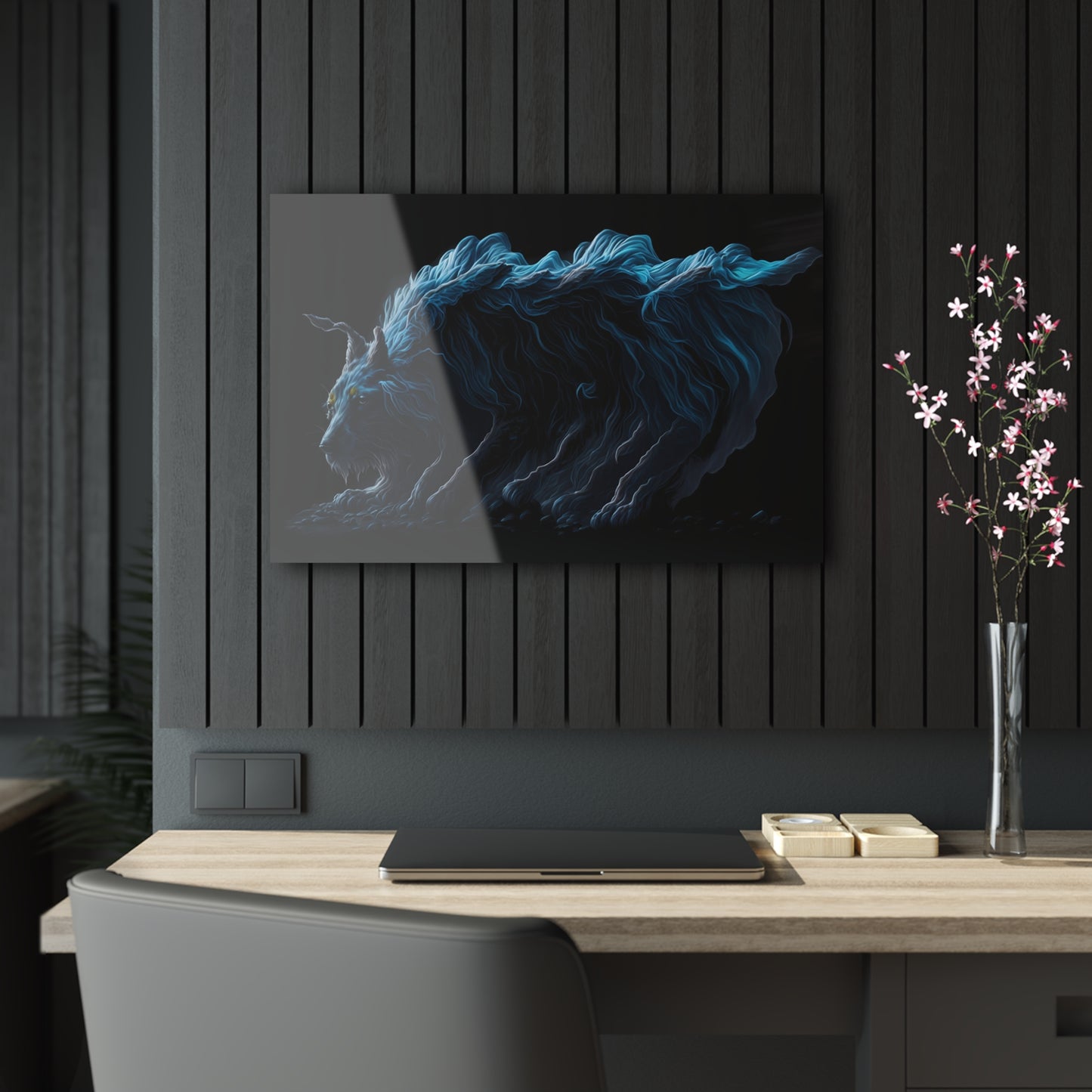 Blue Predators Acrylic Art Jet Black Collection Elegant wall art in the living room bedroom or dinig room office gift for wolf lovers v3