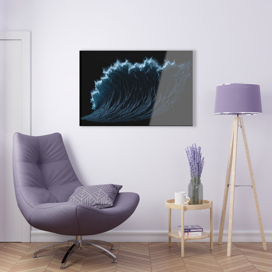 Powerful Waves Acrylic Art Jet Black Collection Elegant wall art in the living room bedroom or dinig room office gift for water lovers v2