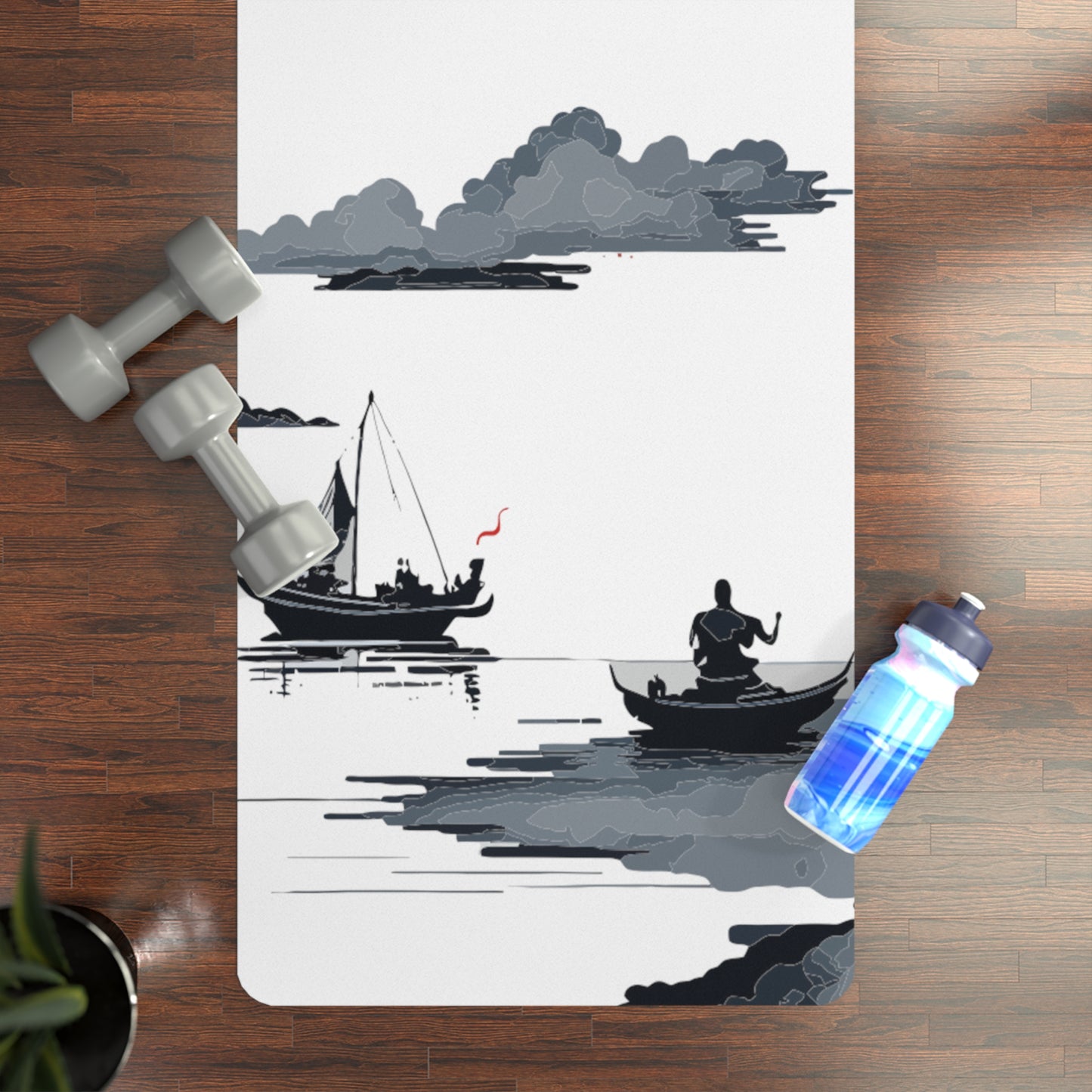 Chinese ink Rubber Yoga Mat for working out in style with chinese ink art on rice paper design