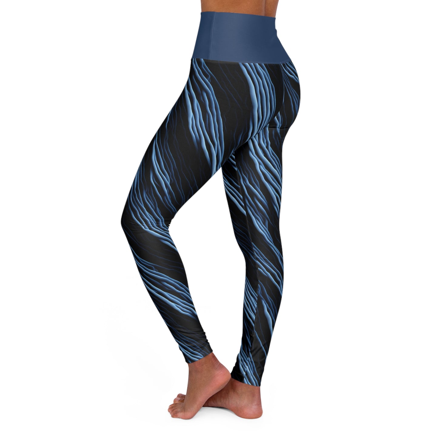 Electric Blue High Waisted Yoga Leggings with blue marble print for working out in style