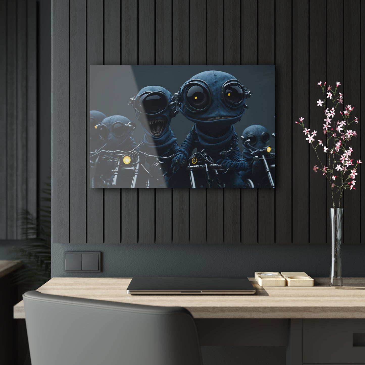 Alien Bikers Acrylic Wall Art Panels for Out of This World Decor for the gameoom bar garage or a gift v6 The The Alien Hogs