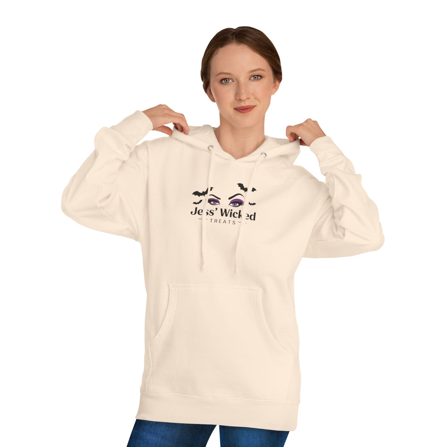 Logo Hoodie — "Jess' Wicked Treats" Cute Bat & Eye Bakery Tee