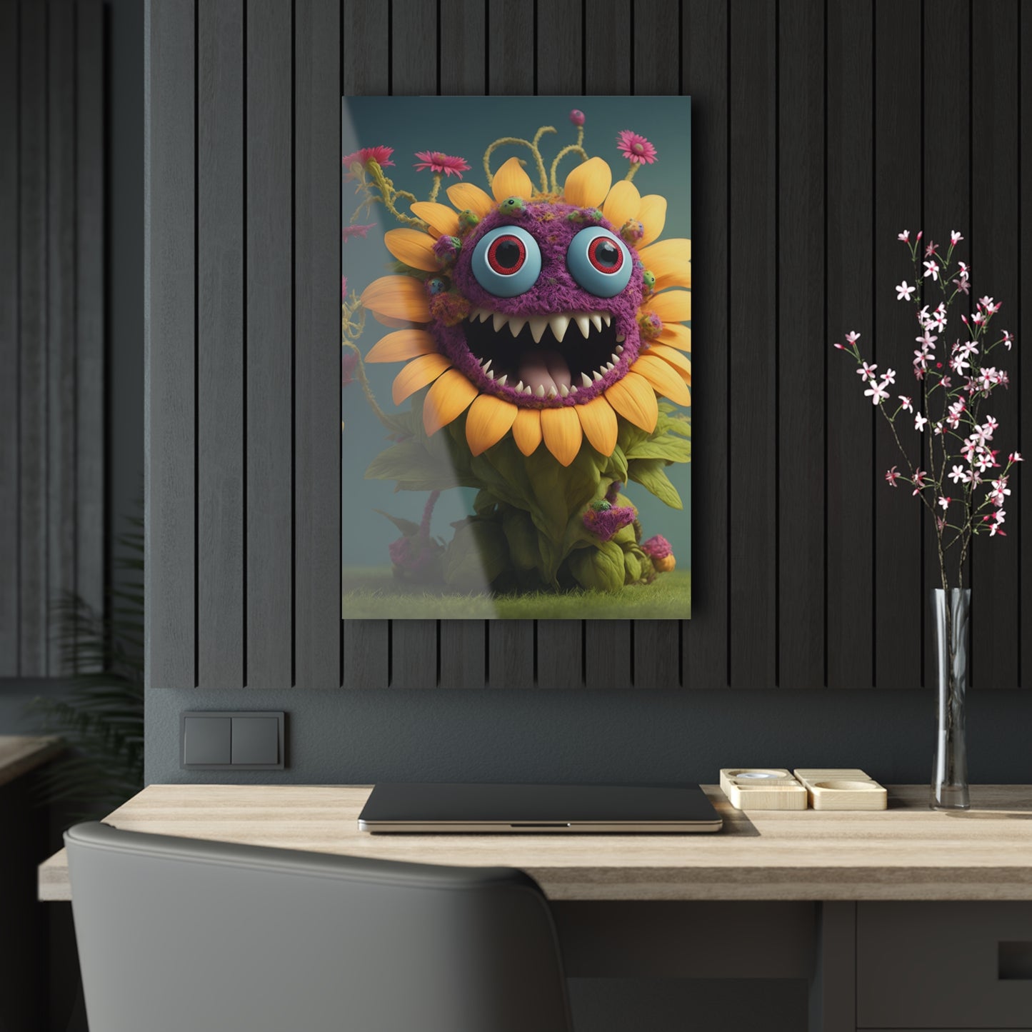 Monster Flower Art Panels for the kids room acrylic wall Art for the playroom or collectable monsters art 1/10