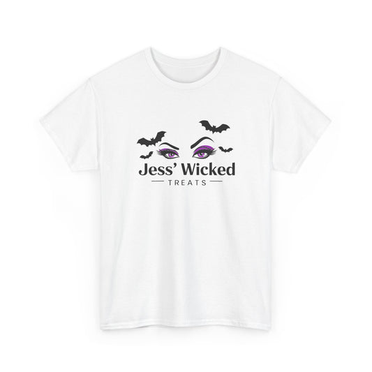 Logo T-Shirt — "Jess' Wicked Treats" Cute Bat & Eye Bakery Tee