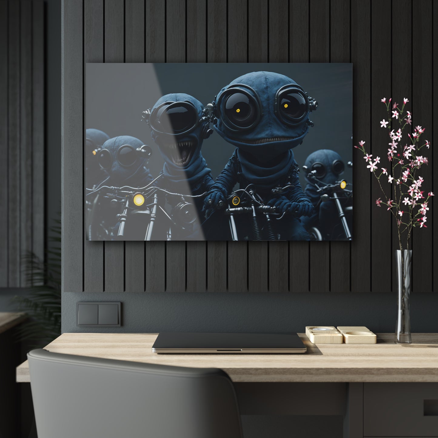 Alien Bikers Acrylic Wall Art Panels for Out of This World Decor for the gameoom bar garage or a gift v6 The The Alien Hogs